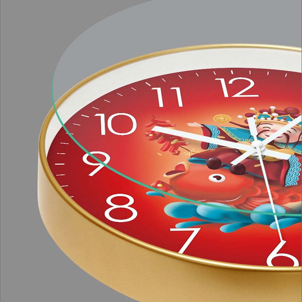 Orologio da parete Orologio da parete in stile cinese Orologio da soggiorno Orologio da casa festivo Dio della ricchezza Orologio da parete Orologio al quarzo silenzioso Reloj De Pared(A)