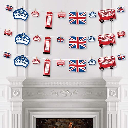 Miniatura 3 de Big Dot of Happiness Cheerio, Londres  Decoración de bricolaje para fiestas británicas del Reino Unido, guirnalda de pinzas para la ropa, 44 piezas