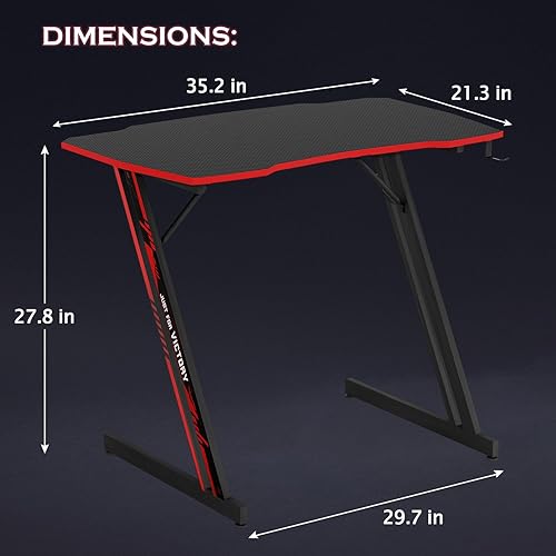 Miniatura 3 de PayLessHere Escritorio moderno de computadora en forma de Z de 35 pulgadas para oficina en casa con gancho para auriculares, mesa de trabajo