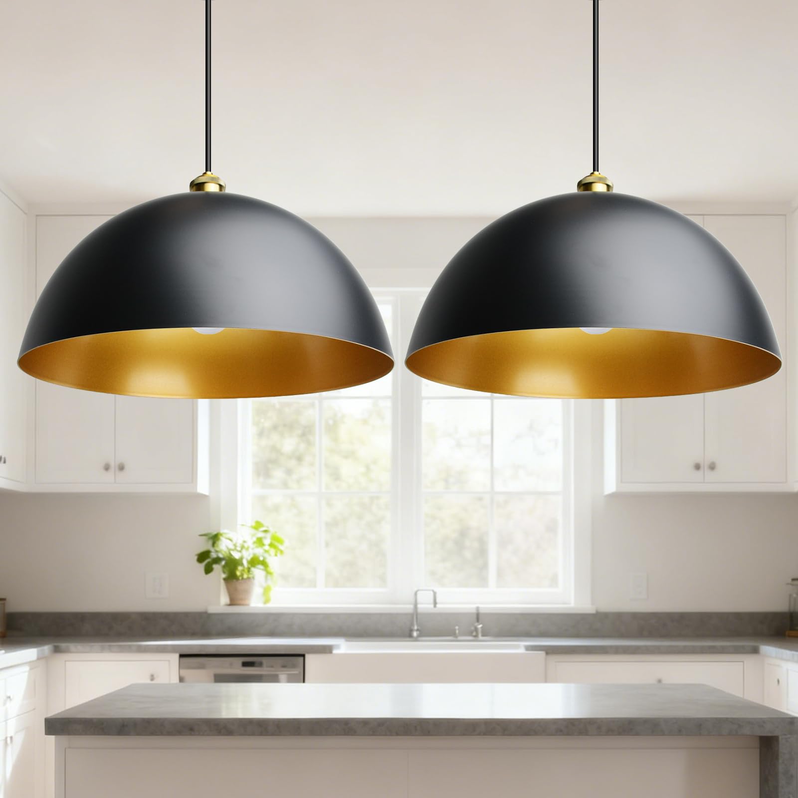 2 Piezas Lámpara Colgante Vintage Negro E27 Industrial Lámpara de Techo Altura Ajustable Metal Iluminación de Techo Interior para Cocina Salón Comedor Dormitorio Φ40cm