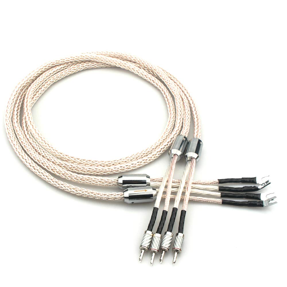 Audiophile kabel głośnikowy mikrokosmos miedziany posrebrzany przewód audio HiFi włókno węglowe banan/łopatka złącze wtykowe (szpadel do pikowania, 6,6ft/2 m)