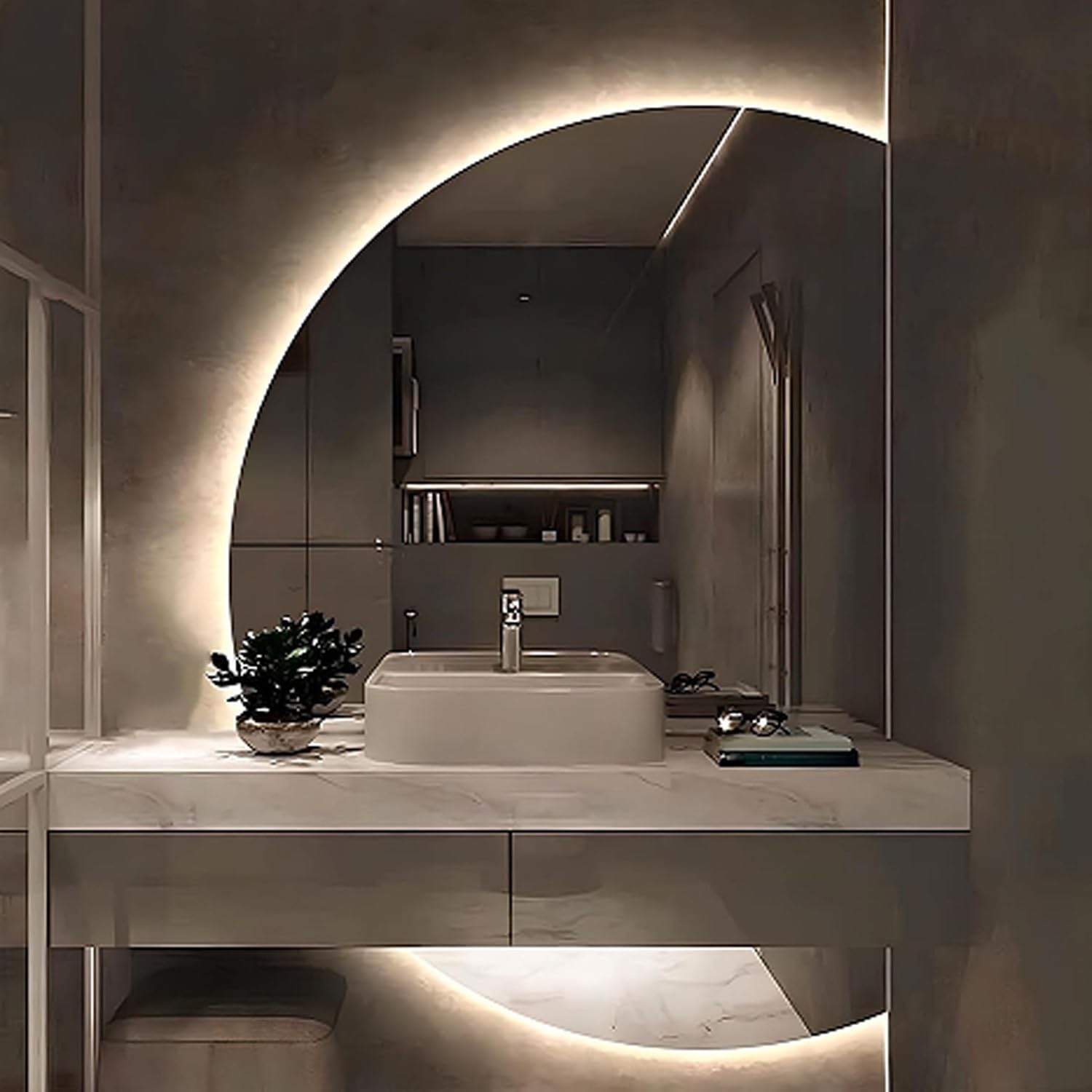 Miroir salle de bain LED anti-buée demi-cercle 100cm pour en finir avec le reflet flou