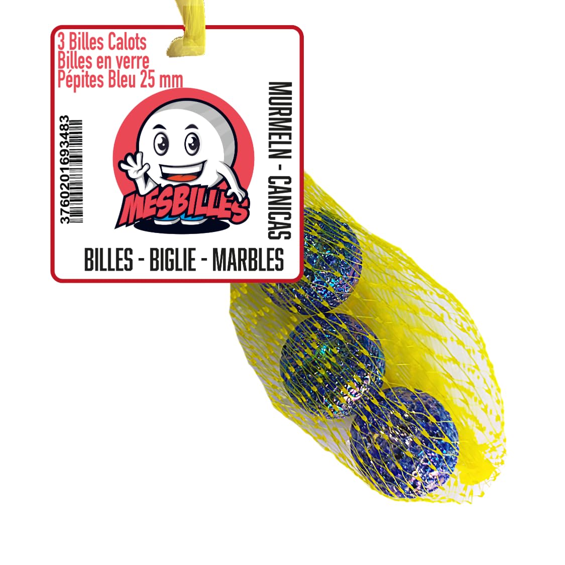 MesBilles – 10 Billes En Verre Pépite Bleu – 9 Billes + 1 Calot, Pour Jeux Ou Déco