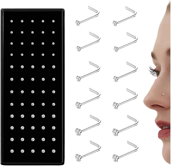 THUNARAZ Straight L Shaped Stainless Steel Nose Studs Rings Piercing Pin Body Jewelry 20G-22G 1.5mm 2mm 2.5mm