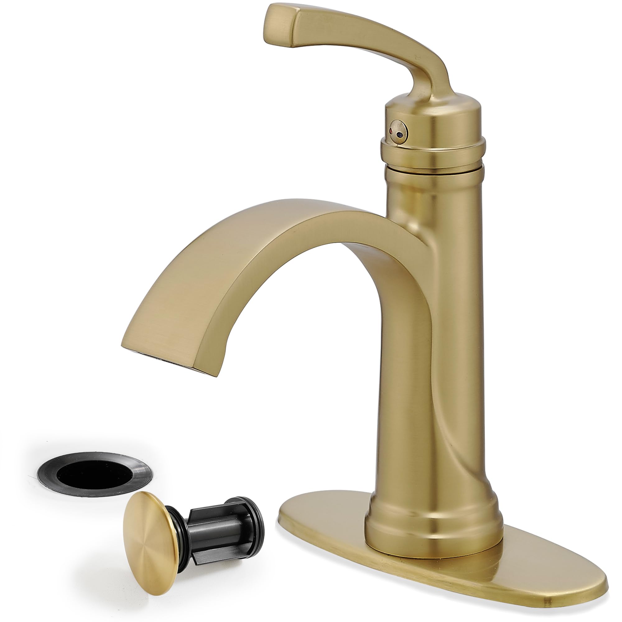 Brushed Gold Bathroom Faucet Brass 1 Handle Bathroom Waterfall Sink Faucet 1 Hole or 3 Hole 4 Inch