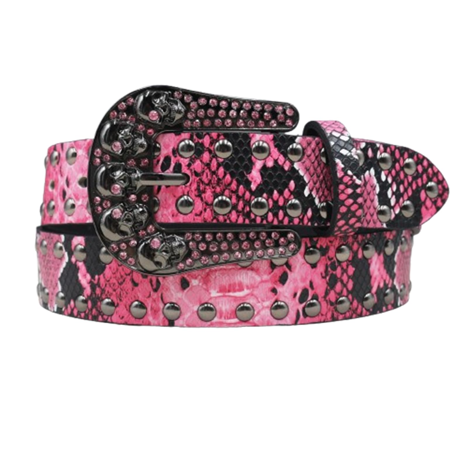 OBASDFD Sequin Rhinestone Belt, Western Punk Studded Rivet For Men Women, Hip Hop Style Waist(Pink,105cm/waist:35")