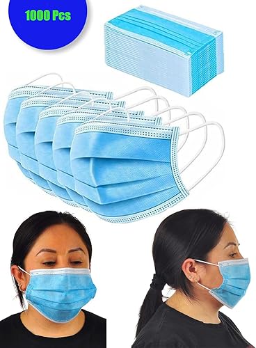 Miniatura 3 de 2000 máscaras faciales desechables azules, 2,000 protectores de 3 capas, transpirables, cómodas, cubiertas para la narizboca para el hogar y la