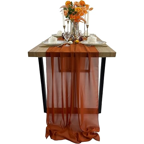 EHLDekol 13ft Terracotta Chiffon Table Runner, 29x156 inches Romantic and Rustic Boho...