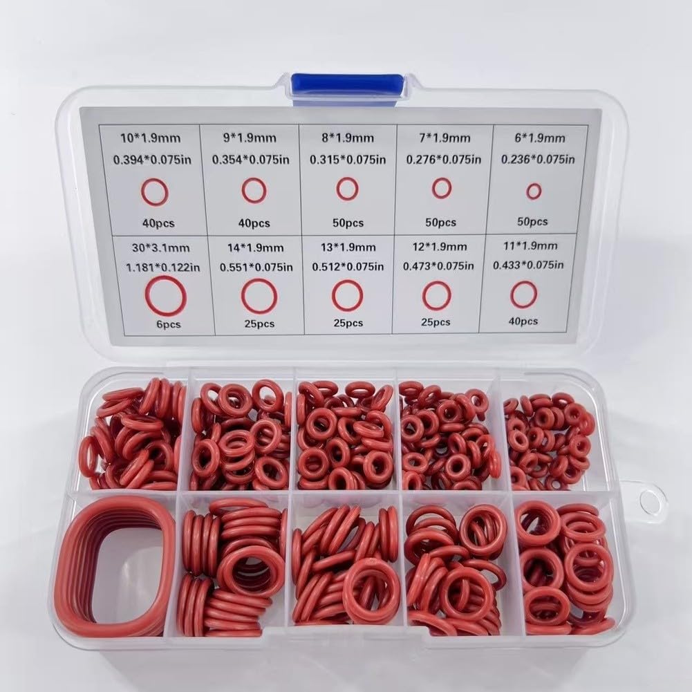 Juntas Tóricas Rojas Silicona 370 Piezas Alta para temp Juntas