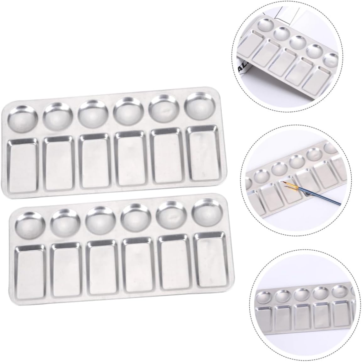 SHINEOFI 6pcs Sturdy Paint Mixing Trays for Artists Aluminum Paint Palette Accessory for Fine Art Students