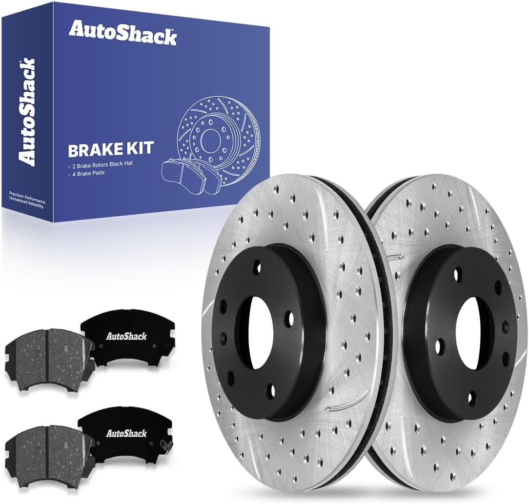 AutoShack Front Brake Rotors & Ceramic Pads for Chevrolet & Buick, Camaro 2010-2015 LaCrosse 2016, AWD FWD RWD L4 2.4L V6 3.6L - E-Coated Drilled & Slotted - ShadowGuard - 12.64" (321 mm), 5-Lug