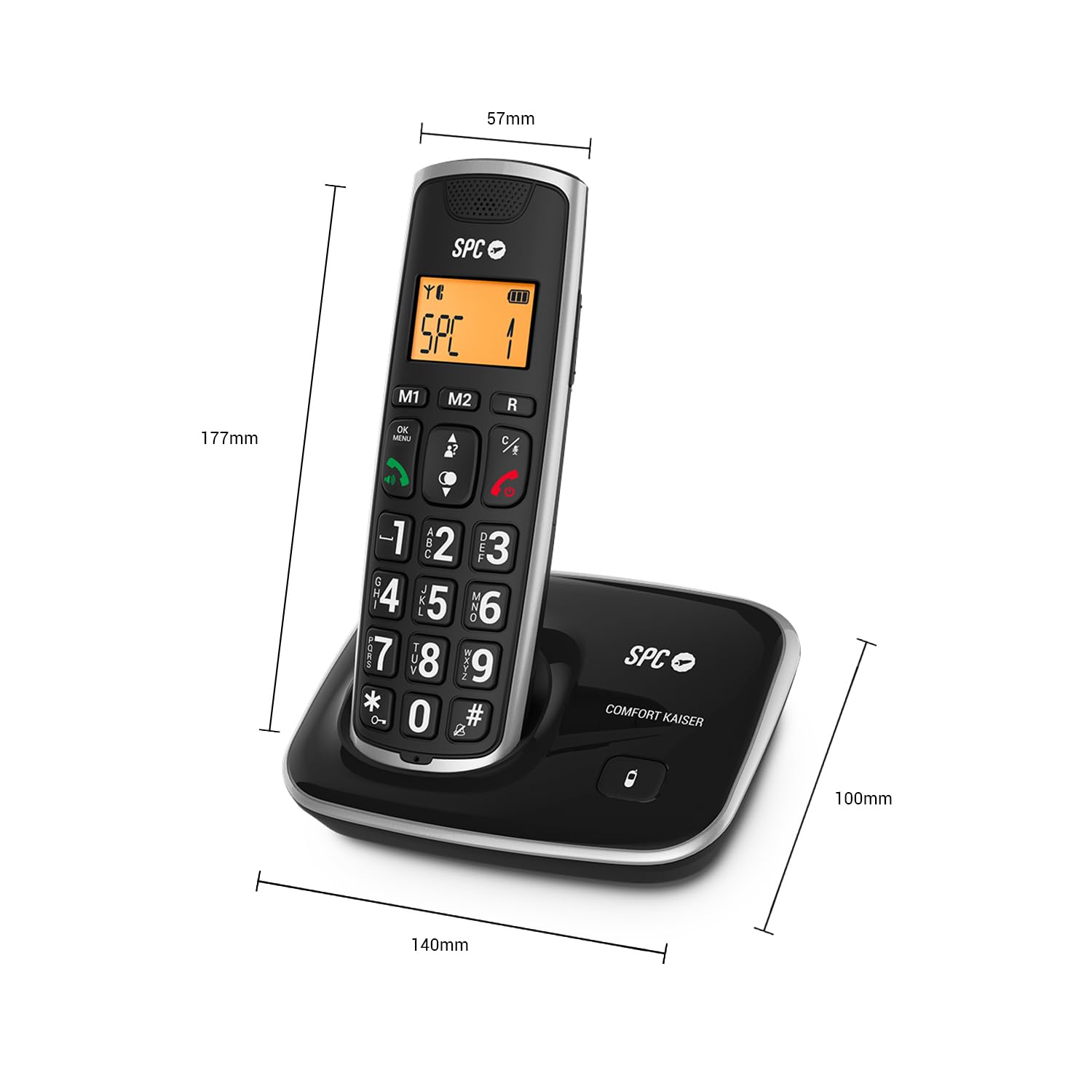 SPC COMFORT KAISER - Telefono cordless senior, tasti e numeri XL | Tasti e numeri molto grandi, audio ad amplificazione potenziata, 2 memorie rapide, compatibile con apparecchi acustici