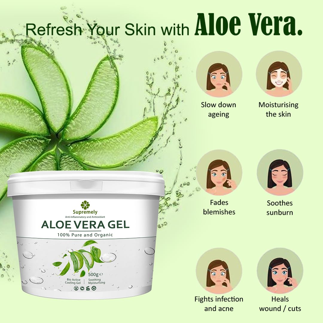 Supremely 100% Pure Aloe Vera Gel 500 Grams, Clear, 500 ml (Pack of 1) - Image 4