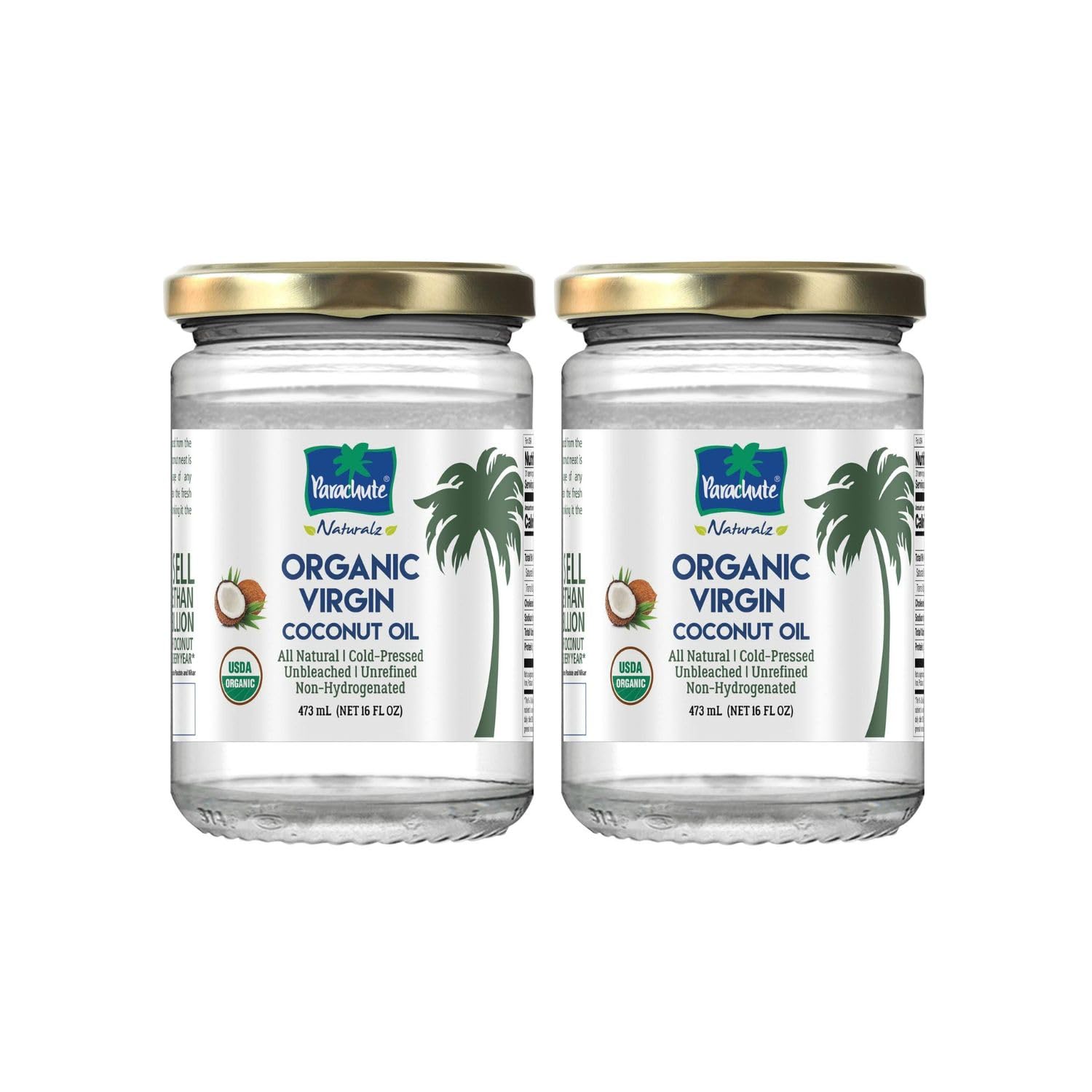 Naturalz Organic Virgin Coconut Oil | Cold Pressed | Unbleached | Unrefined | Non-Hydrogenated | MCT Oil | USDA Certified |16 Fl. Oz | Glass Jar | Pack of 2