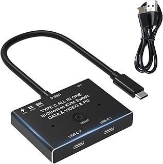 USB C KVM Switch Bi-Directional USB C Switcher 1x2/2x1 8K@30Hz 4K@120Hz Power Delivery 100w