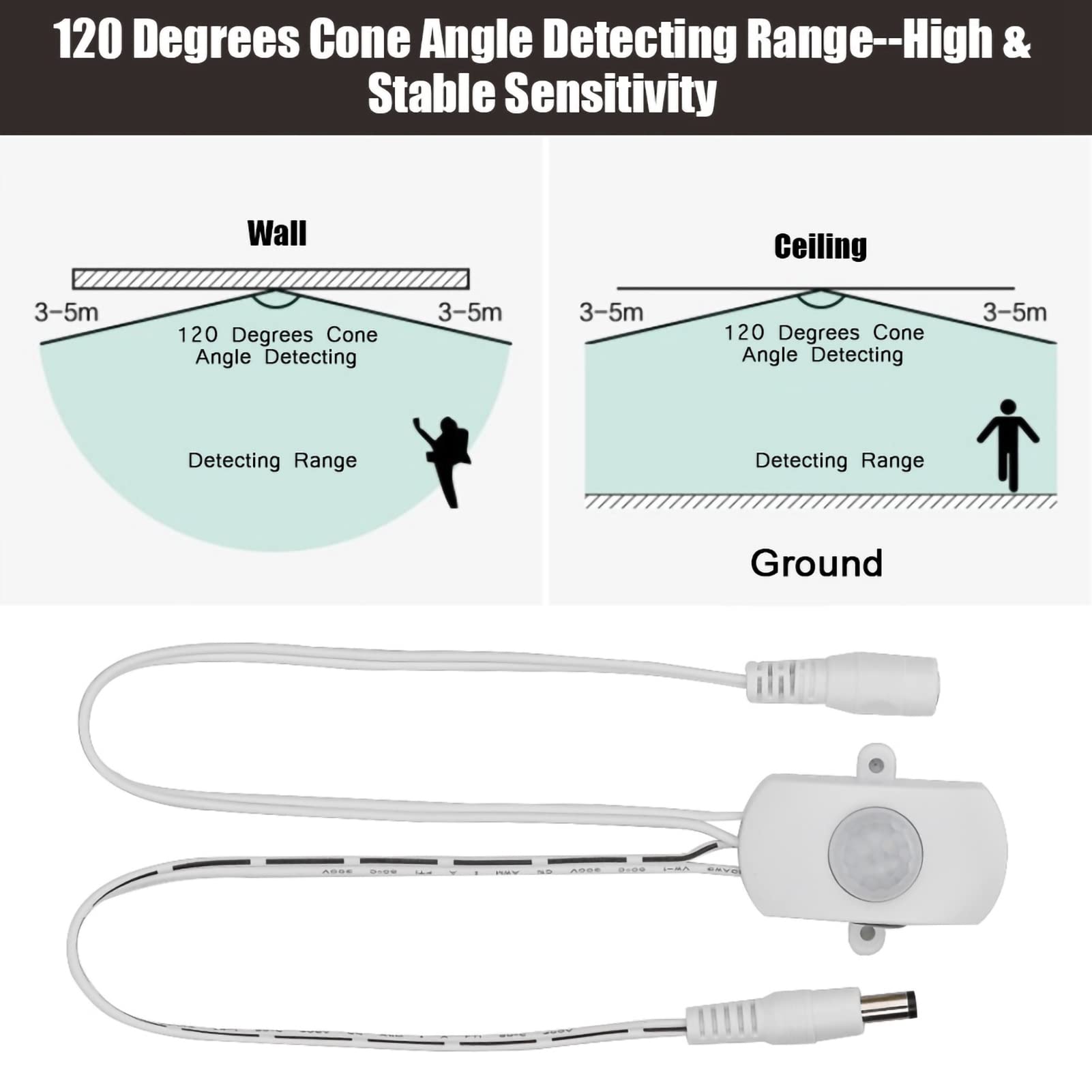 5A Led Strip Sensor Power Switch, 6?24V Mini PIR Infrared Motion Switch for LED Strip Light(White)