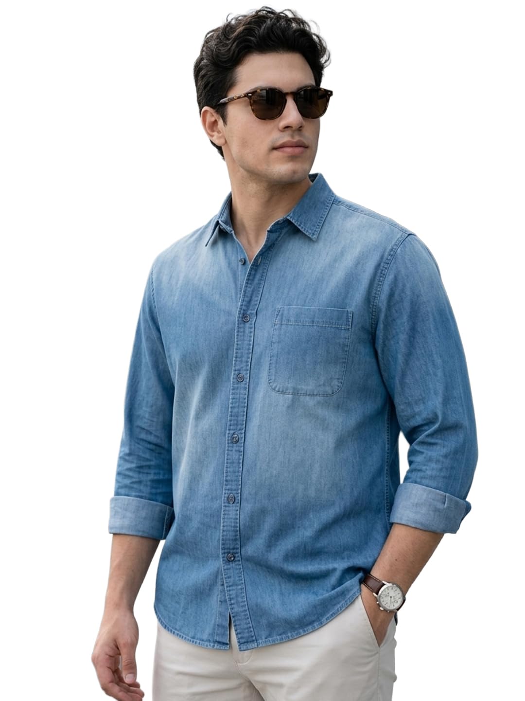 61e3vqg++RL._SL1440_ Urbano Fashion Men's Full Sleeve Regular Fit Casual Denim Shirt