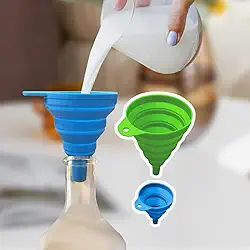 Conjunto de funil de cozinha, pacote com 2, pequeno e grande, acessórios de utensílios de cozinha, funis dobráveis de silicone dobráveis para enchimento de garrafas de água, transferência de líquidos