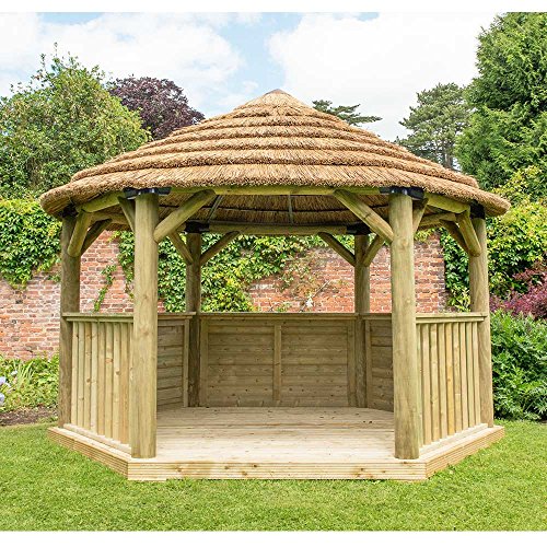 3.6m Hexagonal Gazebo with Country Thatch Roof & Cream Roof Lining