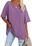 Famulily Femmes T-shirt surdimensionné V Col Tees de coton uni Demi Manches Casual Summer Top S-XXL