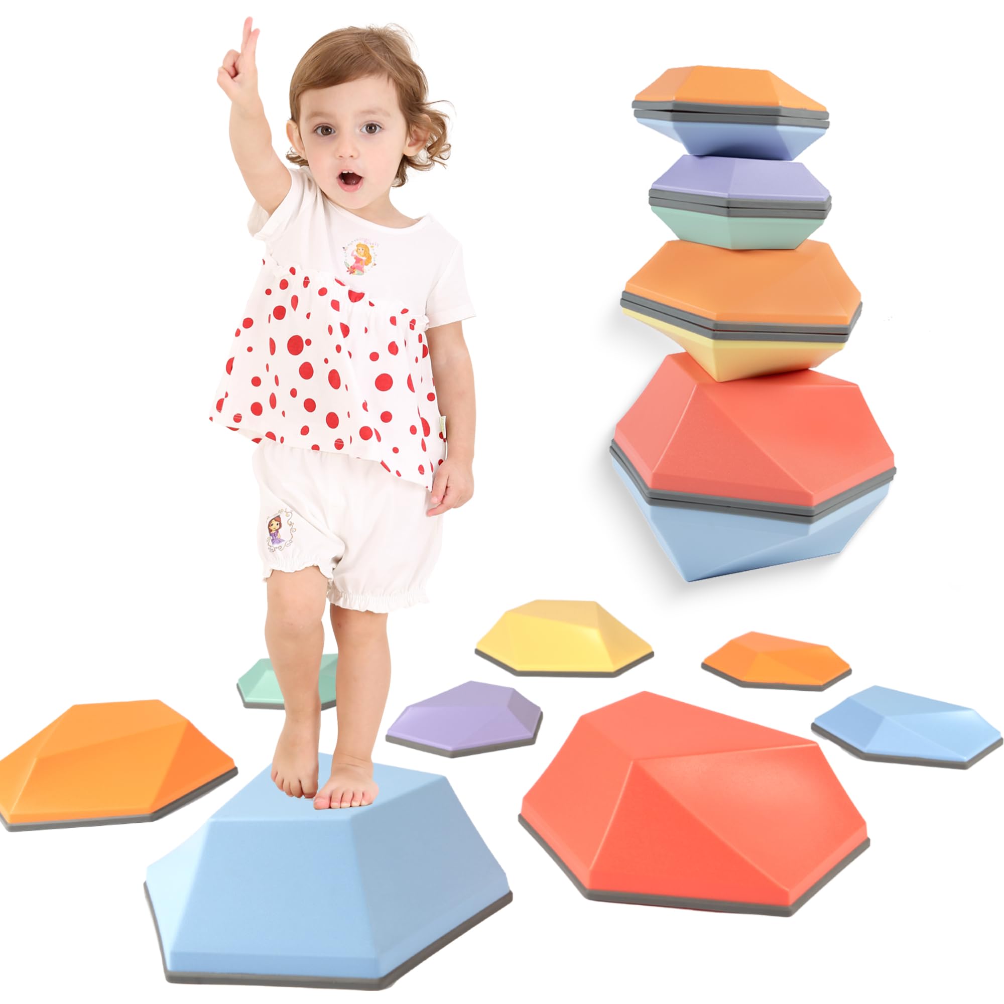 makarci Stepping Stones for Kids 12pcs Obstacle Courses Play Indoor Outdoor, Full Rubber Rim Plastic Hilltop for Kids Balance and Integration Improvement Age 3 4 5 6 7 8 + (Forest)
