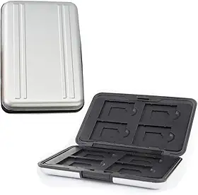 Case Estojo p/Cartões de Memória em Alumínio Escovado Luxo à Prova dágua, poeira e choque - comporta até 8x Micro +8x Sd