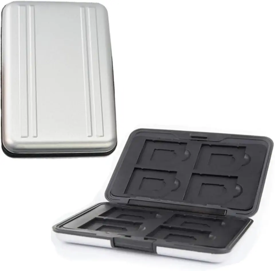 Case Estojo p/Cartões de Memória em Alumínio Escovado Luxo à Prova dágua, poeira e choque - comporta até 8x Micro +8x Sd