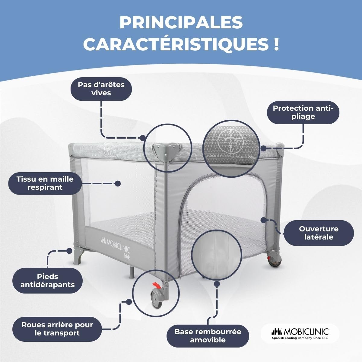 Mobiclinic®, Parc pour Bébé, 2 en 1, Lit de Voyage, Sac de Voyage, Pliable, Entrée Latérale, Parc pour Bébé, 0-3 ans, Sleepland, Filet respirant, 2 Roues avec Frein, Matelas Amovible
