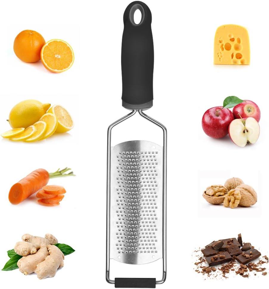 SHiZAK Kitchen Lemon Zester Stainless Steel Cheese Grater, Sharp 18/8 Stainless Steel Blade Soft TPR Handle- Easy to Use to Zest Orange, Lemon, Chocolate,Parmesan, Citrus, Cheese, Nuts and More