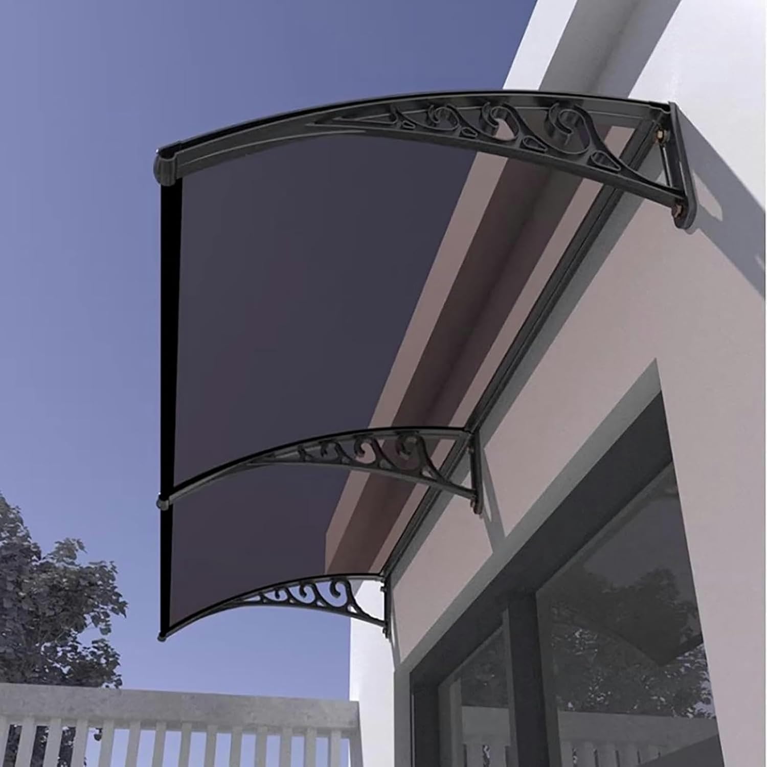 Window Awnings Exterior Awning Canopy, Front Door Awning Outdoor Polycarbonate Cover, UV, Rain, Awning for Door Entrance for Sun Shutter with Aluminum Bracket(Color:White,Size:80x120cm)