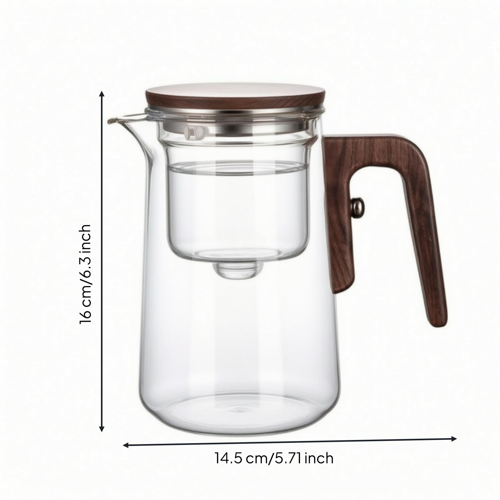 Teekanne Glas Teesieb Glasteekanne, Transparent, Transparent Mit Walnussholz-Elementen, 800 Ml
