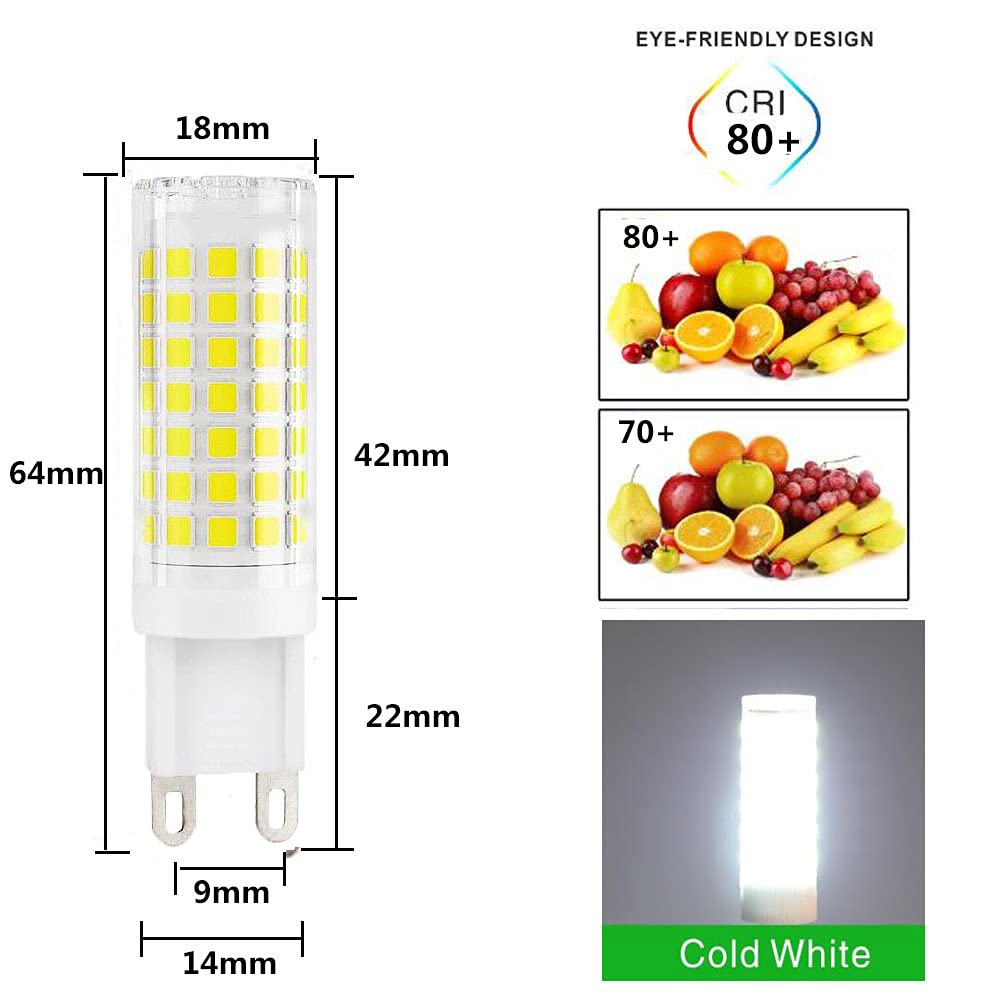 G9 9W LED Zimna biel 6000K Żarówki LED G9 Odpowiednik halogenu 90W Światło punktowe G9 900LM Niskie zużycie 230V Żarówka G9 Kątowa Salon Kuchnia - 10 sztuk