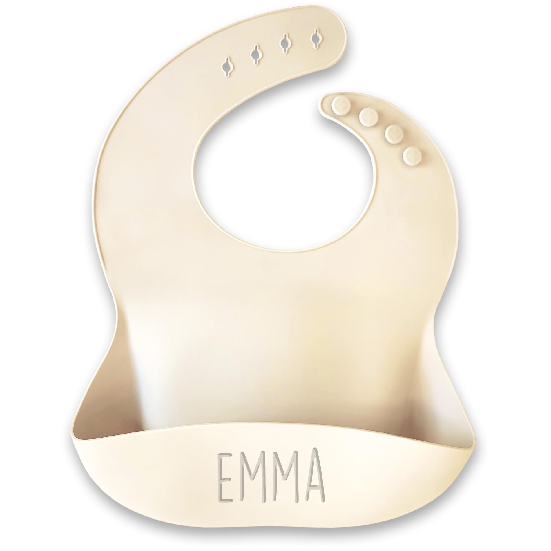 gutmarkiert – Personalisiertes Silikon Lätzchen für Baby – Abwaschbares Baby Lätzchen aus Silikon – Abwaschbar – Mit Auffangschale personalisierbar mit eingraviertem Namen – Creme
