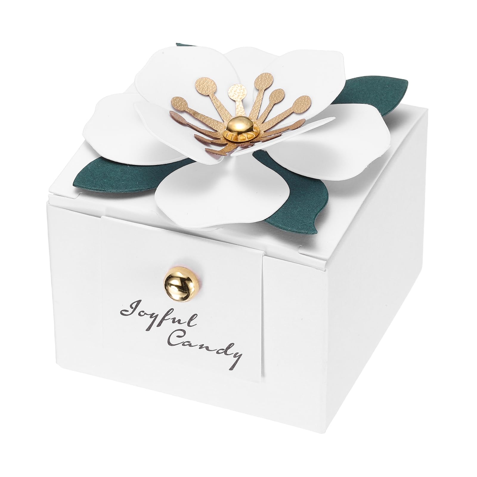 PATIKIL Wedding Favor Boxes, (2.5 x 2.5 Inch, White)(25 Pcs), Square Paper Flower Candy Boxes with White Floral Decor Thanks Card, Suitable for Wedding/Birthday/Party/Decorations/Gift