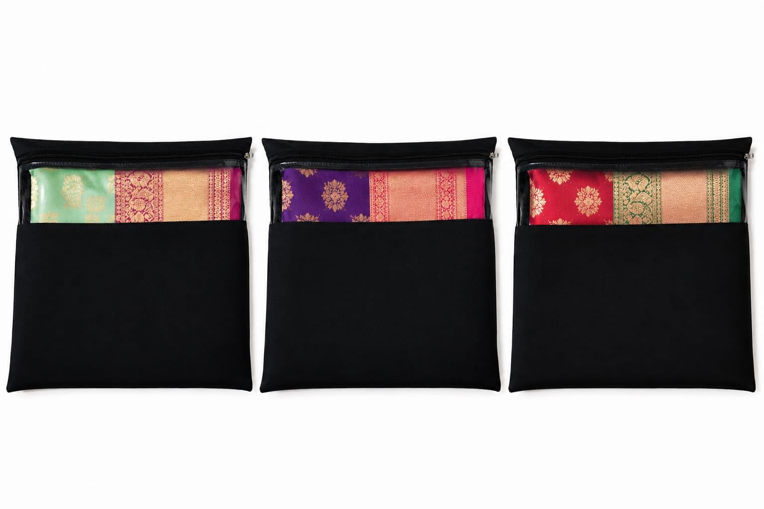 Saree Storage Bags with Transparent Window and Zipper Closure | Foldable Wardrobe Saree Organiser Covers for Silk Cotton and Designer Sarees | Pack of 1, Black (3)-picture-34