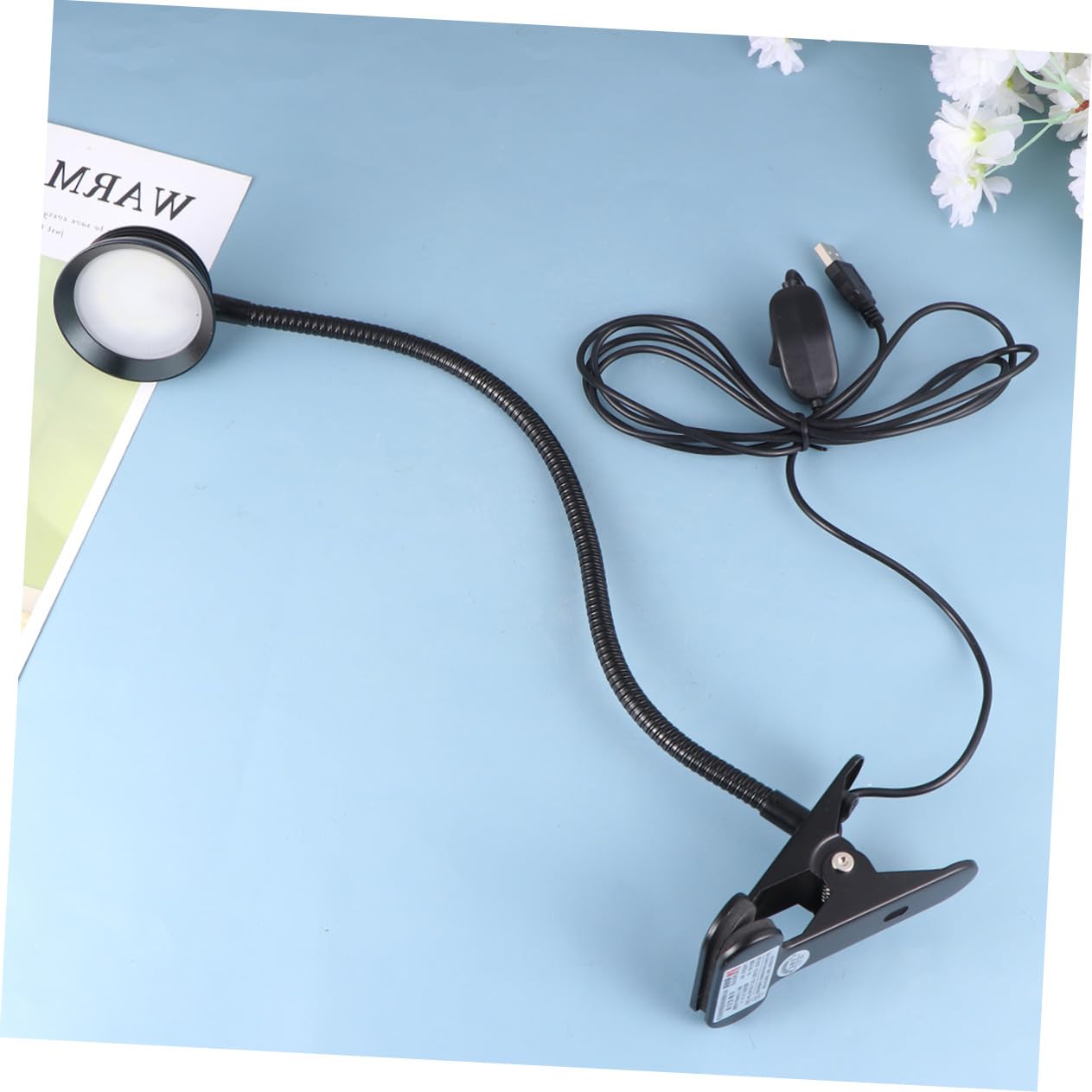 Lampada da Studio Clip LED, Collo di Cigno Flessibile, Regolazione Luminosità 2 Livelli, Alimentazione USB, per Uso a Letto