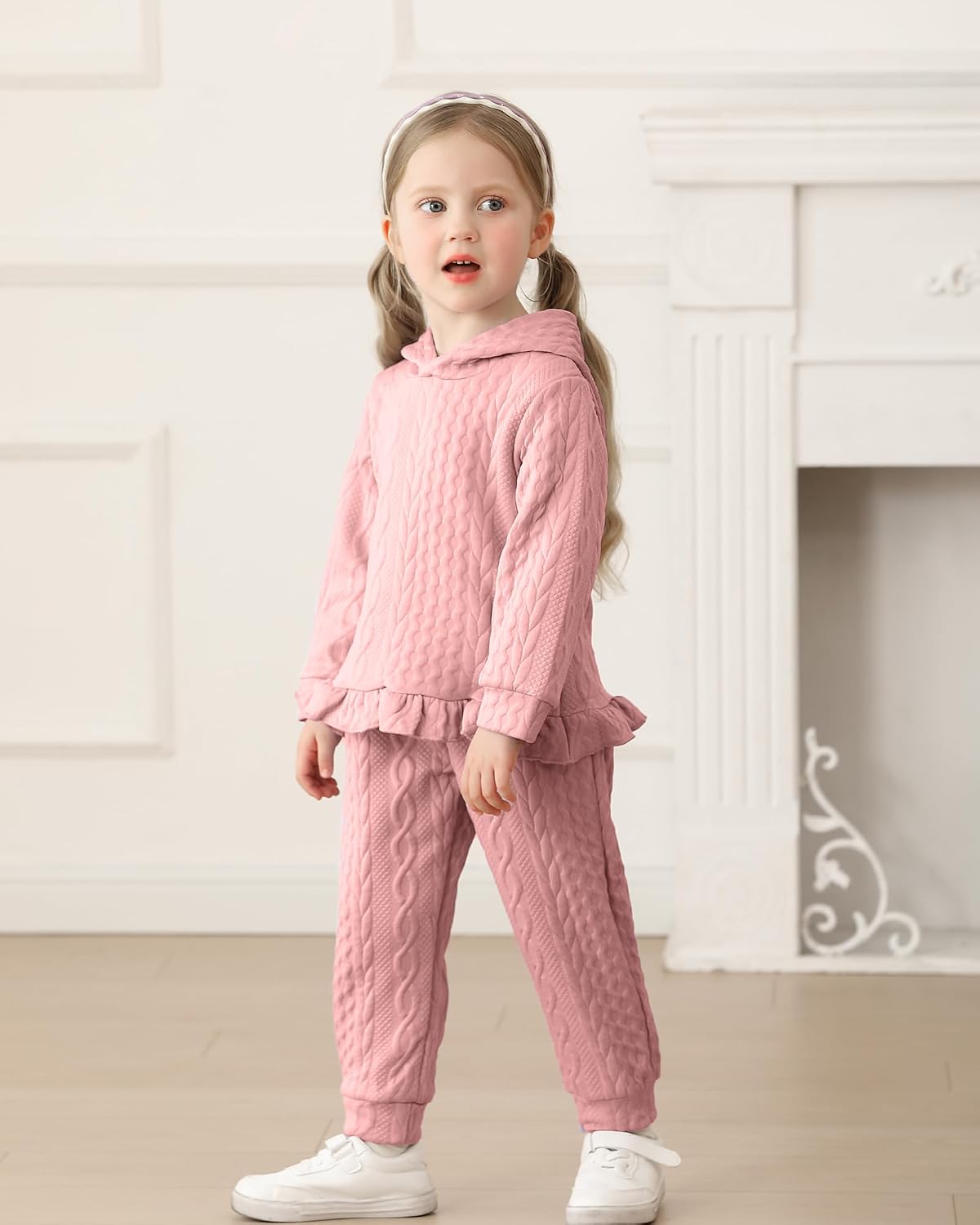 Mioglrie Baby Toddler Girl Clothes Infant Fall Winter Outfits Hoodie Solid Color Sweatshirt Sweatpant Clothing Set 3M-3T