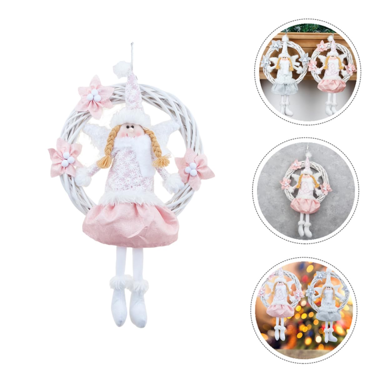 Cabilock 2 Piezas Círculo De Vid De De Ángel Puerta De Navidad Guirnalda Luces De Cortina De Navidad De Coronas De Puerta Artificial Decoración Rosa Rota