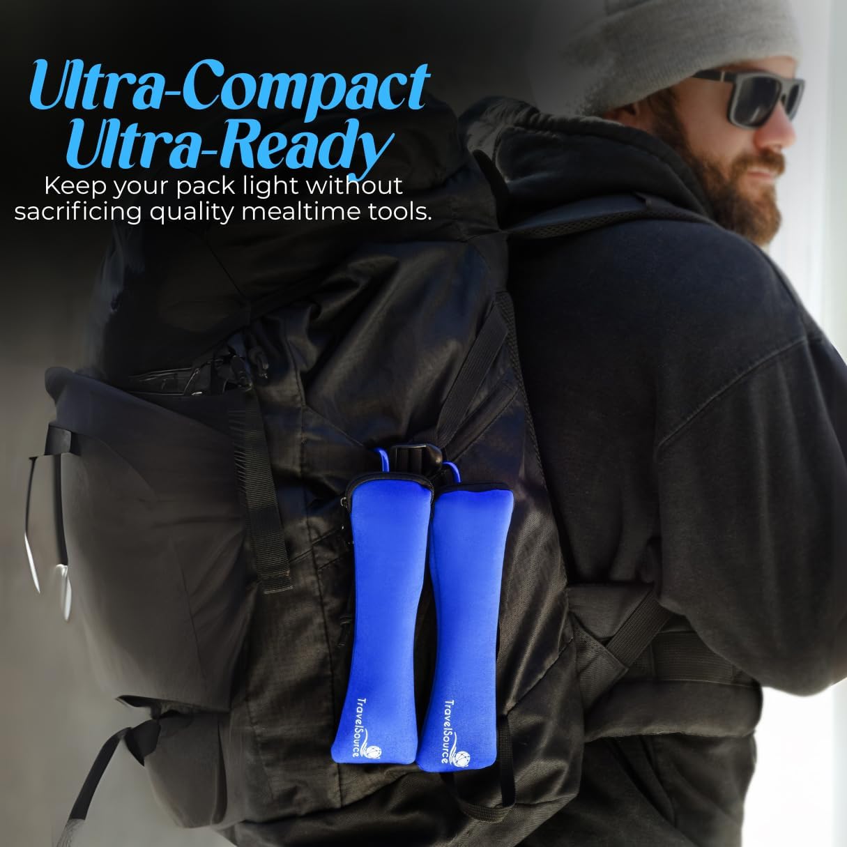 2 Pack - Portable Utensils With Case - 4 Person - Fork, Spoon, Knife, Chopsticks, Bottle Opener - Premium Silverware Set - Reusable Utensils For Lunch Box - With Hanging Strap image 6 of 8 B0753JYFB8