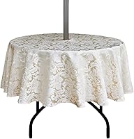 Vista 9 de Stripe Outdoor Tablecloth Water Resistant Polyester Fabric Table Cover with Zipper Umbrella Hole for Garden Patio Tabletop 60Inch Round,Black
