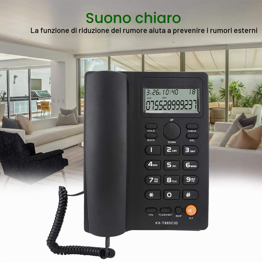 Telefono con filo, KX-T885 Visualizzazione ID chiamante Chiamata in vivavoce Telefono fisso per hotel a domicilio(Nero)