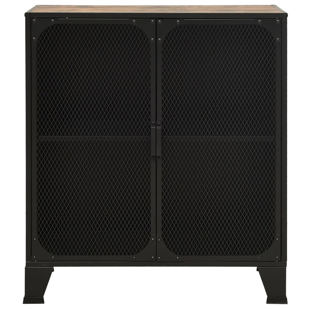 Armadietto rustico marrone 72 x 36 x 82 cm, metallo e MDF, design industriale con ante in rete, stabile armadio per soggiorno, camera da letto