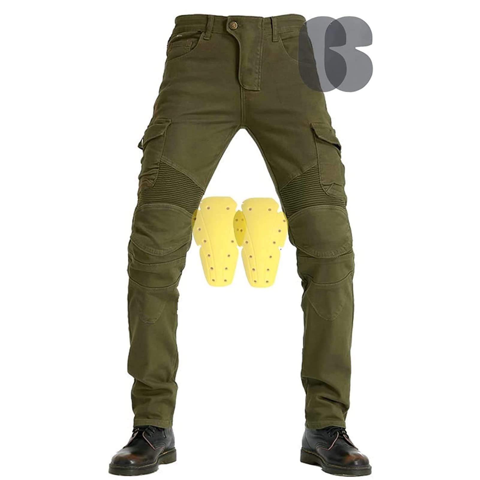 Pantaloni Jeans Moto Uomo | Pantaloni Moto Uomo | Jeans Uomo Moto con Protezioni | Pantaloni Moto Biker Rinforzato | Pantaloni da Motociclista,4X Imbottitura di Protezione (Army Green,XXL)