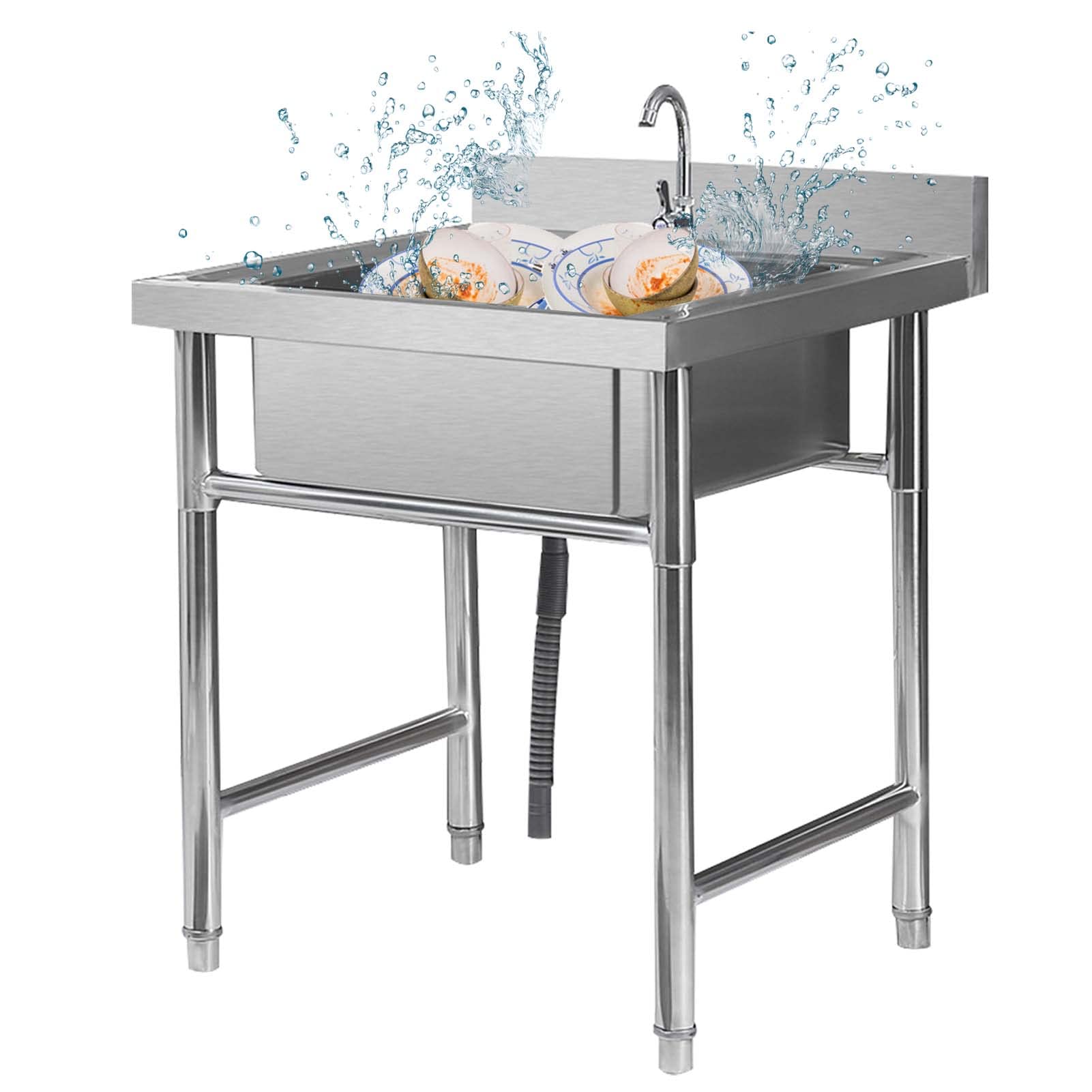 Évier de cuisine à cuve unique en inox pour poste de travail de préparation