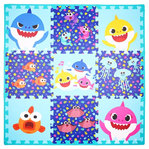 Baby Shark's Big Show! Kids Foam Mat, Interlocking Puzzle Non Slip Flooring Tiles, Multi, 36 x 36 Inches, 9 Tiles