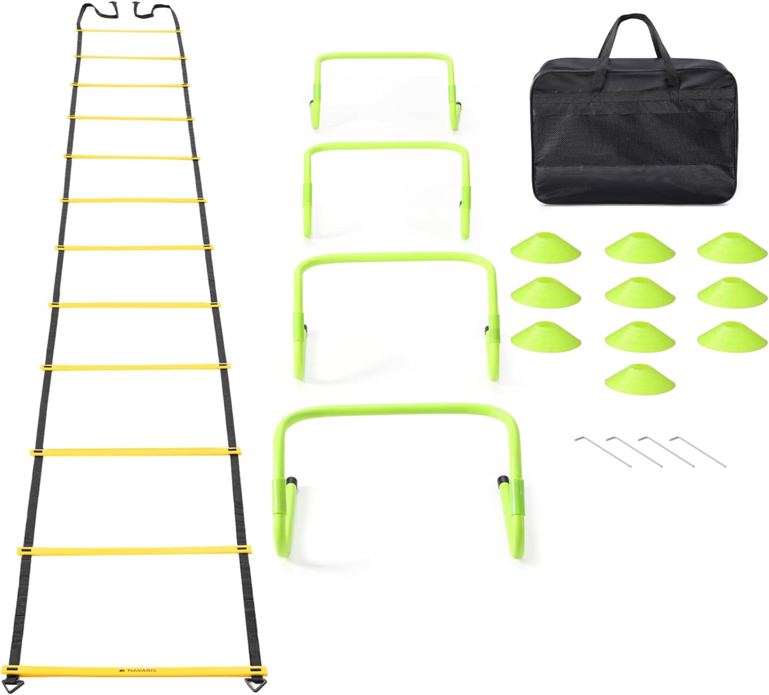 Navaris Agility Ladder Set with Hurdles Complete Kit 4 Adjustable