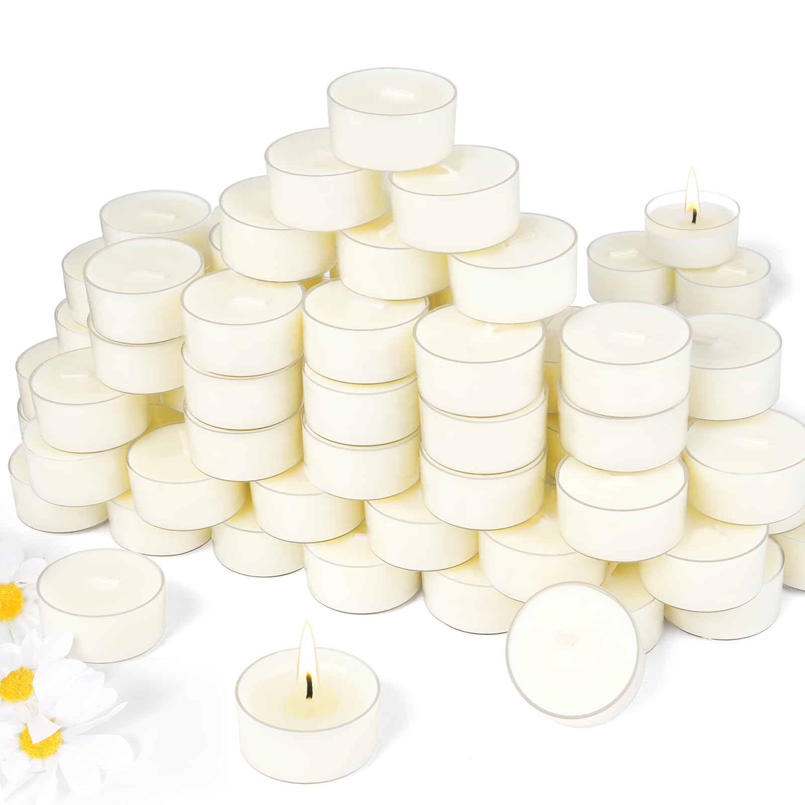 Soy Tealight Candles 120 Pack, 6 Hours Long Burning Tealights Candles Bulk, Natural Soy Wax Tea Light Candle Paraffin-Free, Unscented Small Tea Candle for Emergency,Dinner