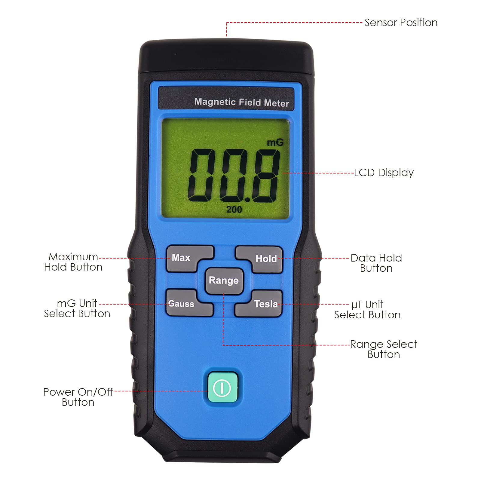 EMF ELF Magnético Campo Metro Electromagnético Detector Micro-Tesla/Milli-Gauss 30Hz ~ 300Hz Frecuencia Gauss Ensayador