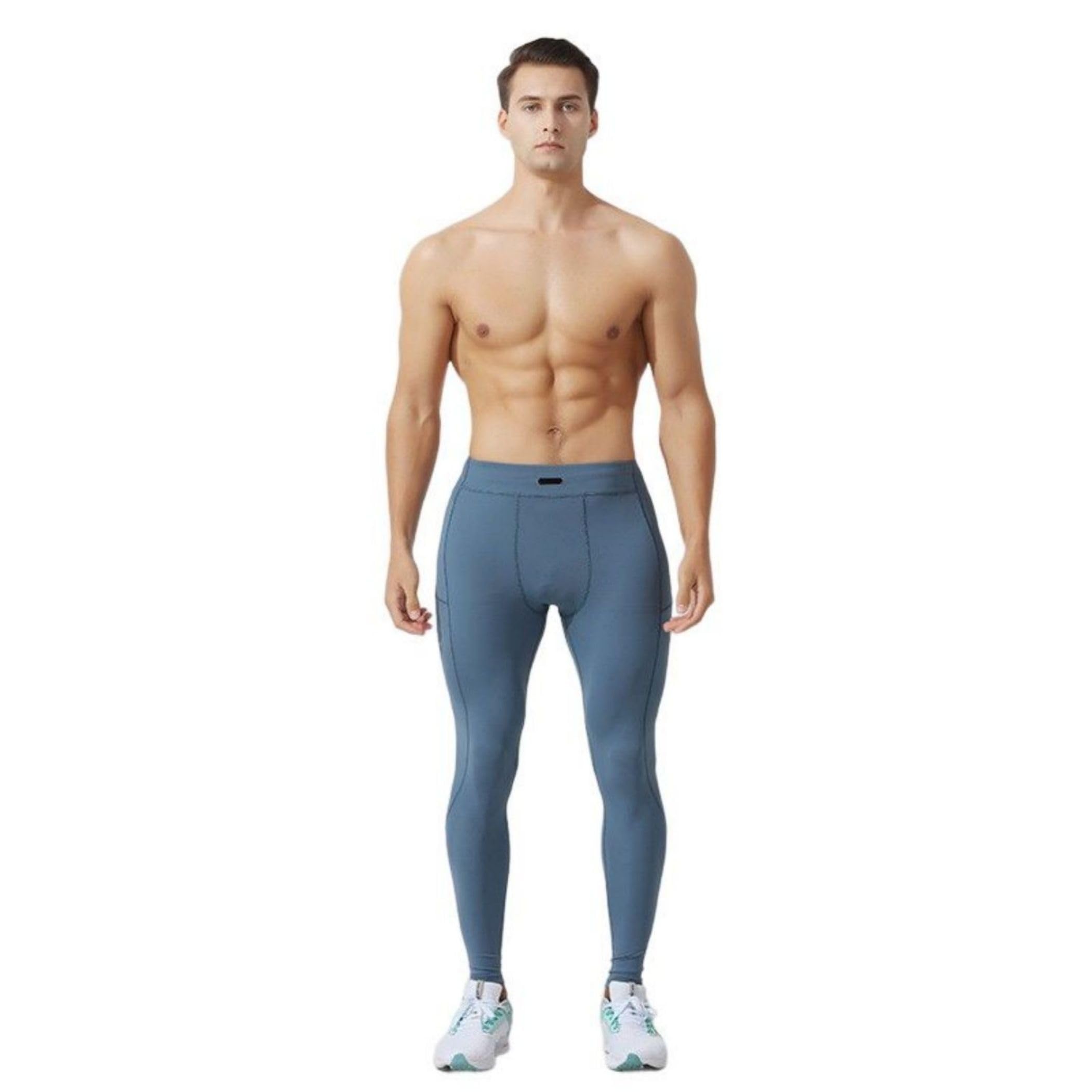 BreakEgg Men's Athletic Base Layer Quick Dry Compression Pants with Pockets for Men's Workout Running, Yoga & Cycling (Medium,Light Blue)