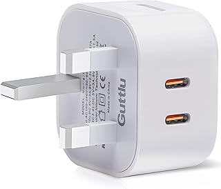 USB C Plug 38W Guttlu Dual C Port Original Fast Charger PD 3.0 UK plug Compatible with iPhone 15/15 Pro/14/14 Pro/14 Pro Max/13/13 Pro/12/12 Pro/11 Power Adapter Double USBC Multi Type C Wall socket